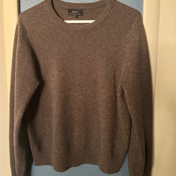 Quince Women's Crewneck Cashmere Sweaters in Light Gray and Brown - Picture 2 of 2